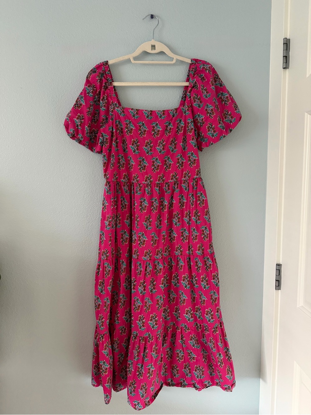 J. Crew Pink Floral Square-Neck Midi Dress